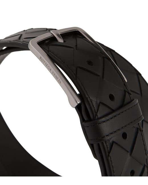 Bottega Veneta Black Leather Intrecciato Belt for men
