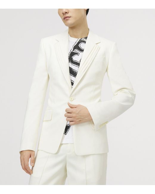 McQueen White Wool Pleated Blazer for men