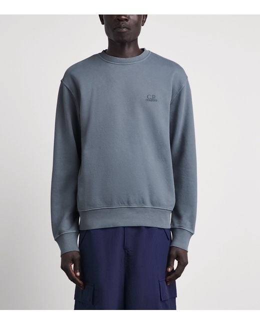 C P Company Blue Cotton Embroidered Logo Sweatshirt for men