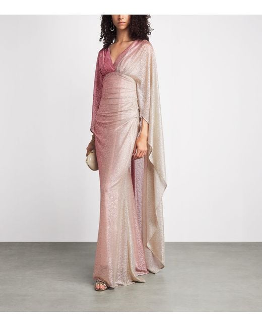 Talbot Runhof Pink Ombré Voile Cape Gown