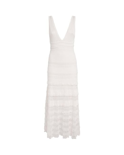 Sandro White Pointelle Knitted Maxi Dress