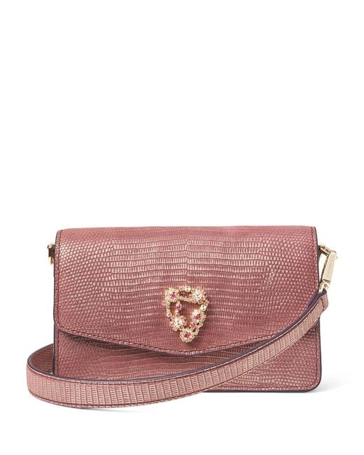 Aspinal Pink Leather Snakeskin-Embossed Eliza Clutch Bag