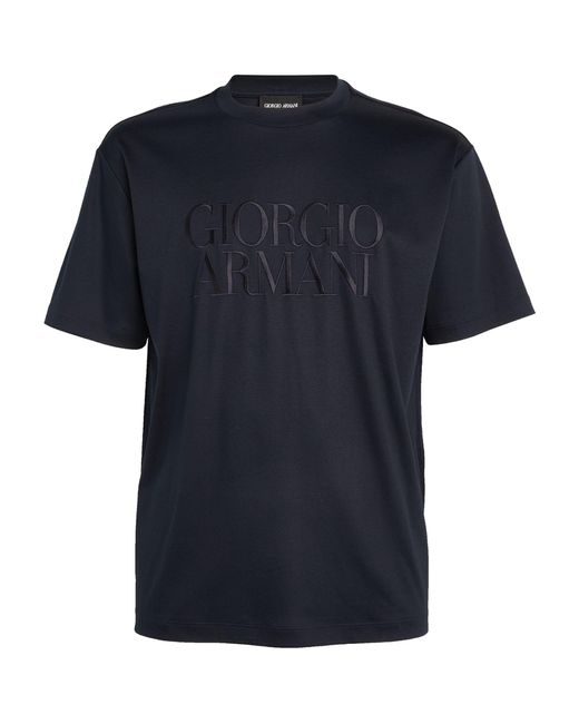 Giorgio Armani Blue Embroidered Logo T-shirt for men