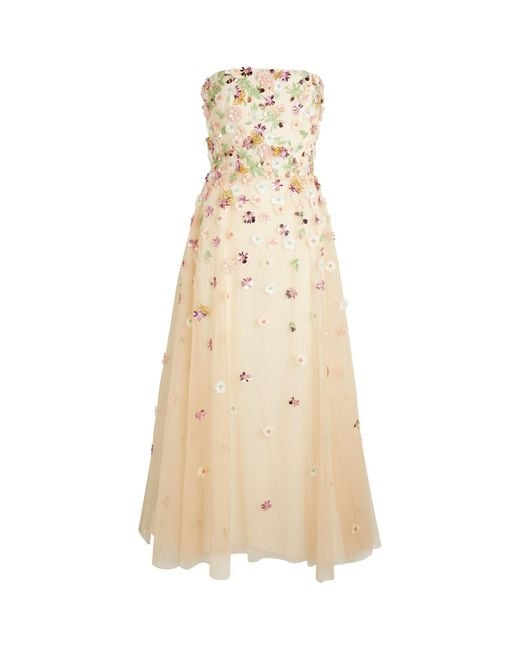 Elie Saab Natural Tulle Embellished Midi Dress