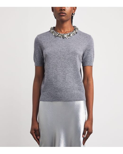 Tory Burch Gray Wool-Cashmere Embellished Sweater
