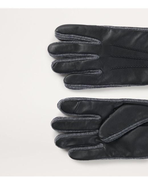 Boss Black Leather Wool-Trim Gloves for men