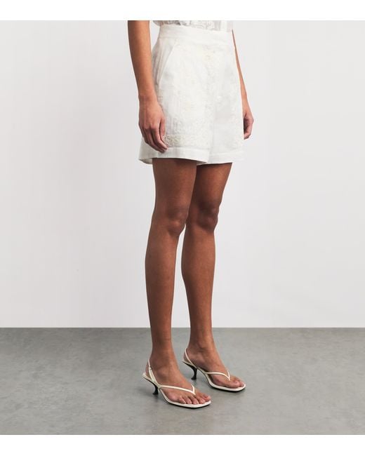 Claudie Pierlot White Cotton-Ramie Cross-Stitch Shorts