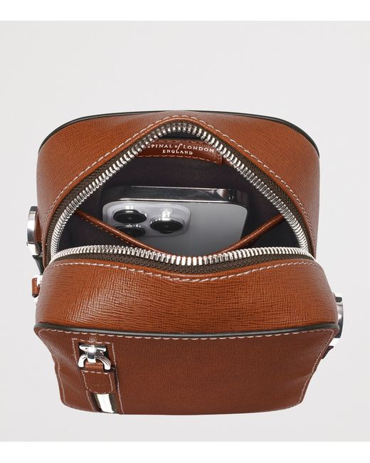 Aspinal Brown Leather Reporter North South Cross-Body Bag for men