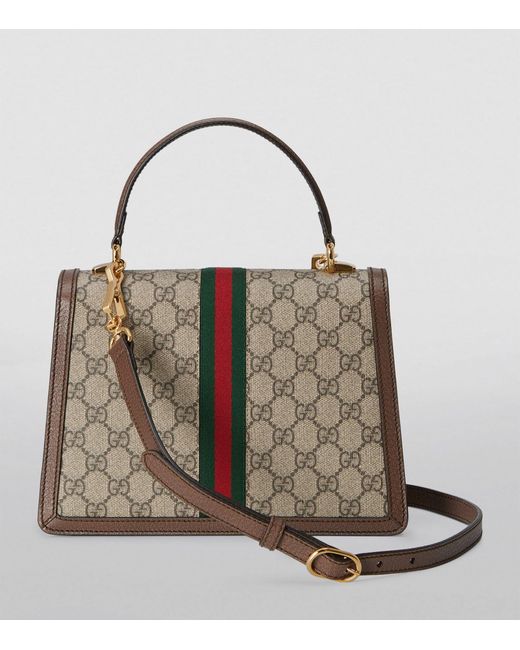 Gucci Brown Small Leather-trim Ophidia Gg Top-handle Bag