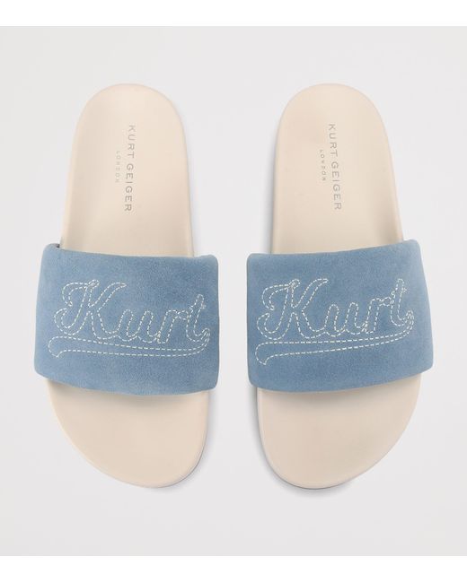 Kurt Geiger Blue Velvet Logo Script Slides for men