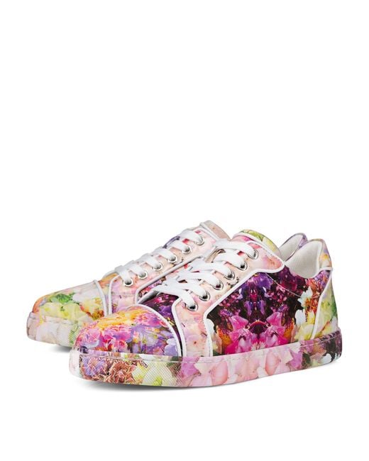 Christian Louboutin Pink Vieira Floral-print Crepe-satin Low-top Trainers