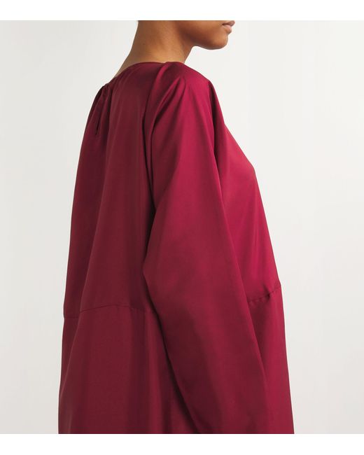 Asceno Red Silk Rhodes Midi Dress