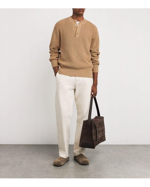 7 For All Mankind Brown Cotton Henley Sweatshirt for men