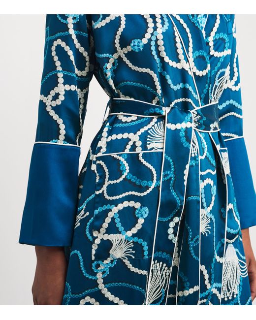Olivia Von Halle Blue Silk Capability Periwinkle Robe