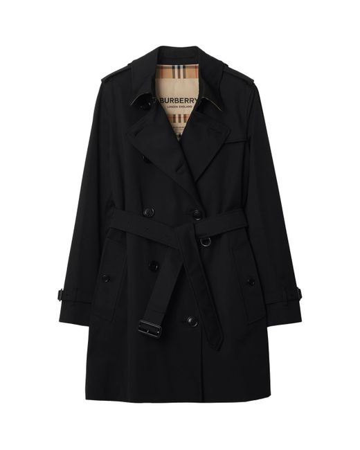 Burberry Black Cotton Short Kensington Heritage Trench Coat
