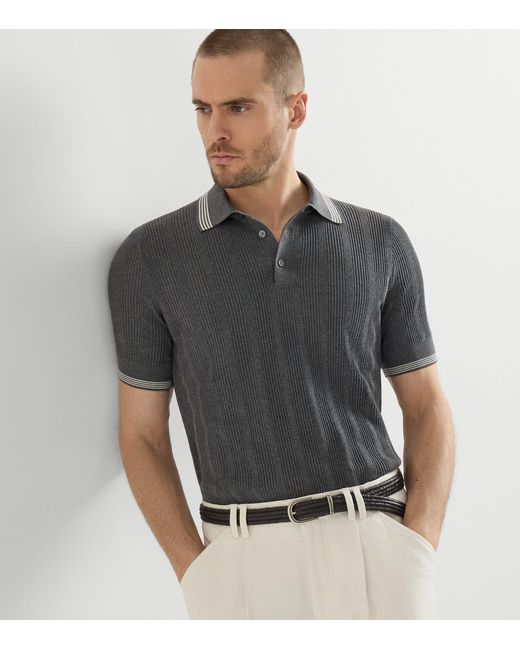 Brunello Cucinelli Gray Cotton Polo Shirt for men