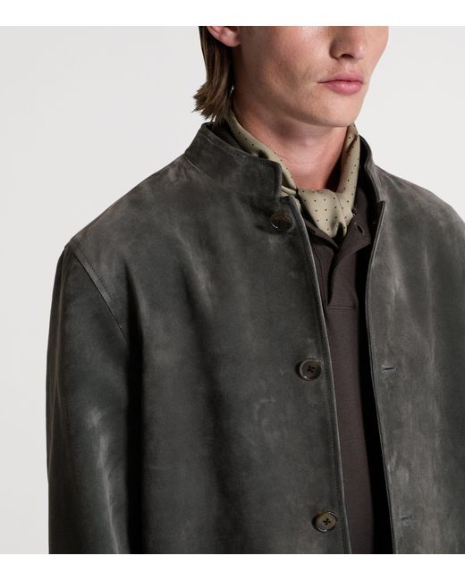 Dunhill Gray Leather Mandarin-Collar Jacket for men
