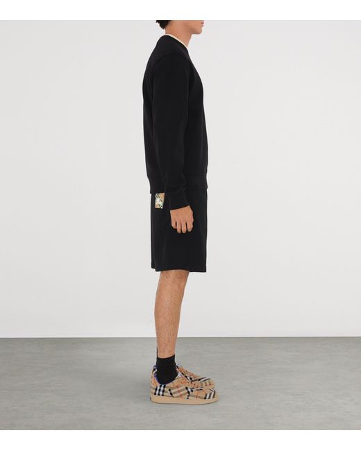 Burberry Black Cotton Check Logo Shorts for men