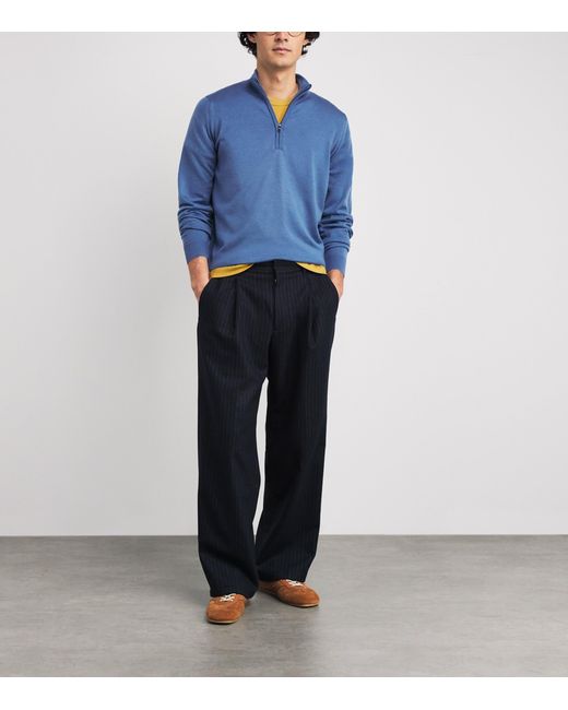 John Smedley Blue Extra Fine Merino Wool Half-Zip Tapton Sweater for men