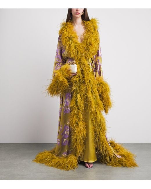 ‎Taller Marmo Yellow Silk-Blend Feathered Melendo Robe
