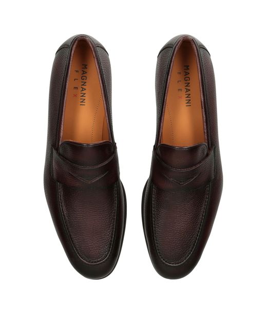 Magnanni Grained-leather Diezma Loafers in Brown for Men | Lyst