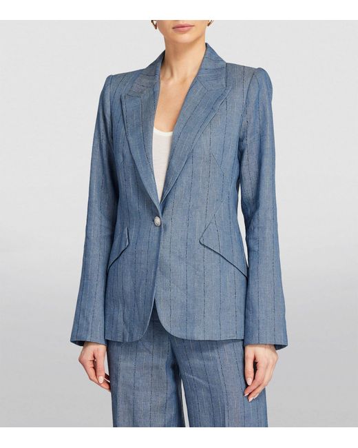 L'Agence Blue Linen-cotton Chamberlain Striped Blazer