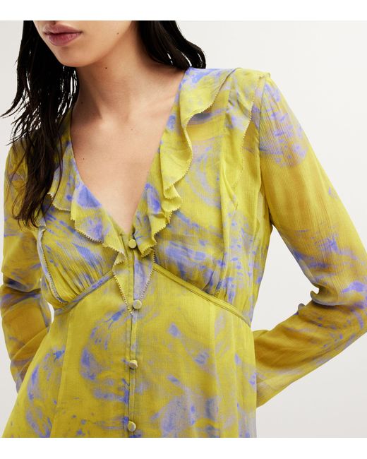 AllSaints Yellow Lini Inspiral Print Dress