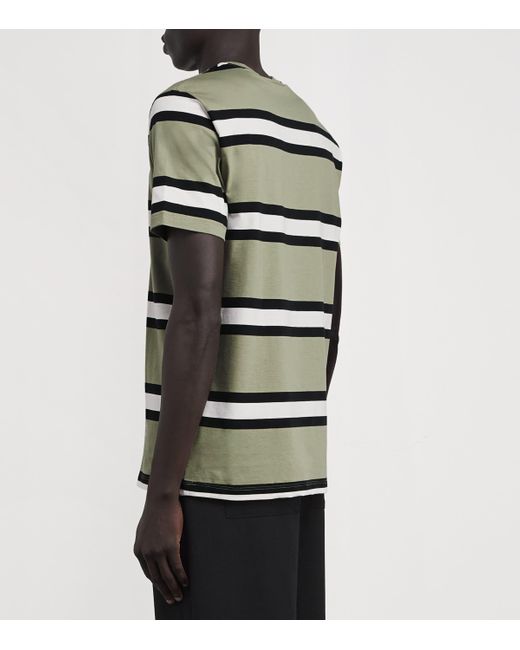 Fred Perry Green Cotton Stripe Laurel Wreath T-Shirt for men