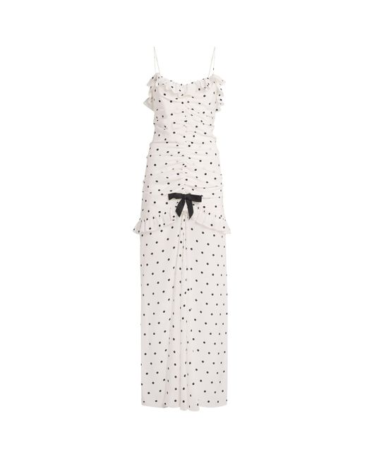 Alessandra Rich White Silk Polka Dot Maxi Dress