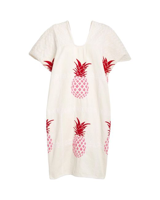 Pippa Holt White Embroidered Pineapple Mini Kaftan