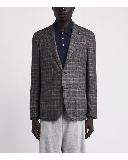 Pal Zileri Gray Wool-Blend Check Brera Blazer for men