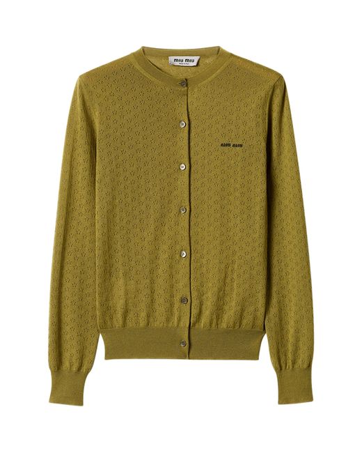 Miu Miu Green Cashmere-Silk Pointelle Cardigan