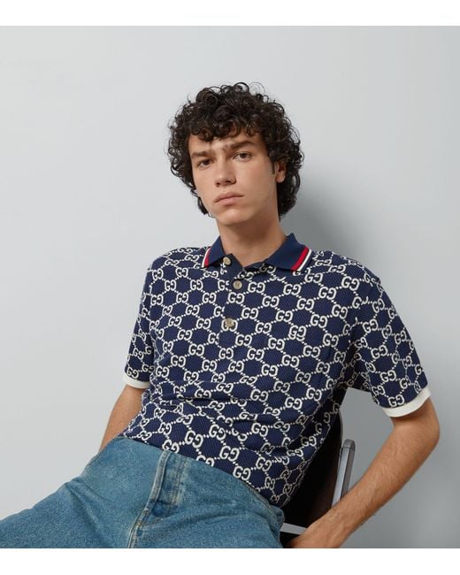 Gucci Blue All-over Gg Jacquard Polo Shirt for men