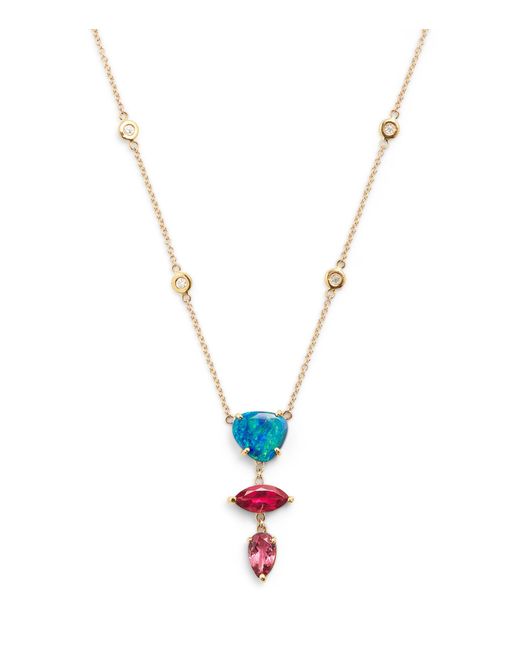 Jacquie Aiche Metallic Diamond, Tourmaline And Opal Freeform 4-Step Necklace