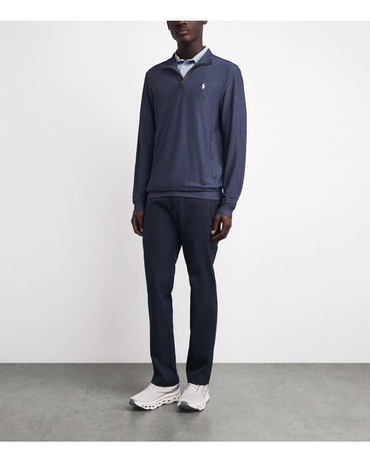 Ralph Lauren Blue Mesh Polo Pony Quarter-Zip Sweatshirt for men
