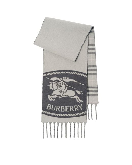 Burberry Gray Cashmere Reversible Knight Stamp Scarf