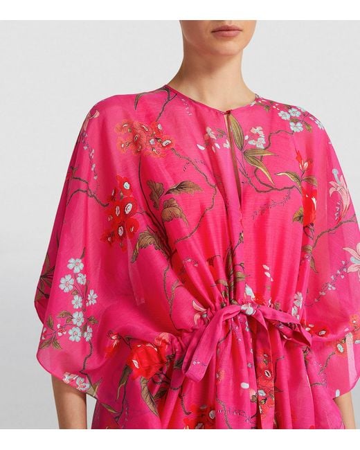 Erdem Pink Floral Print Kaftan Midi Dress