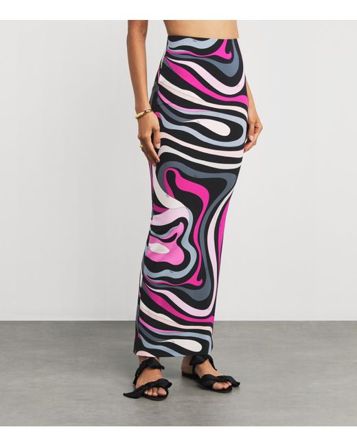 Emilio Pucci White Jersey Marmo Print Maxi Skirt