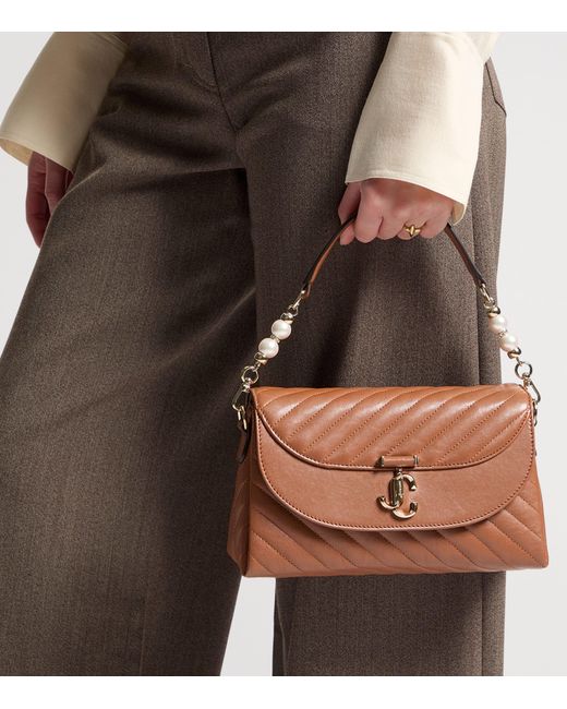 Jimmy Choo Brown Leather Curve Top-Handle Bag