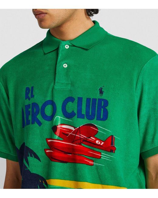 Polo Ralph Lauren Green Terry Printed Polo Shirt for men