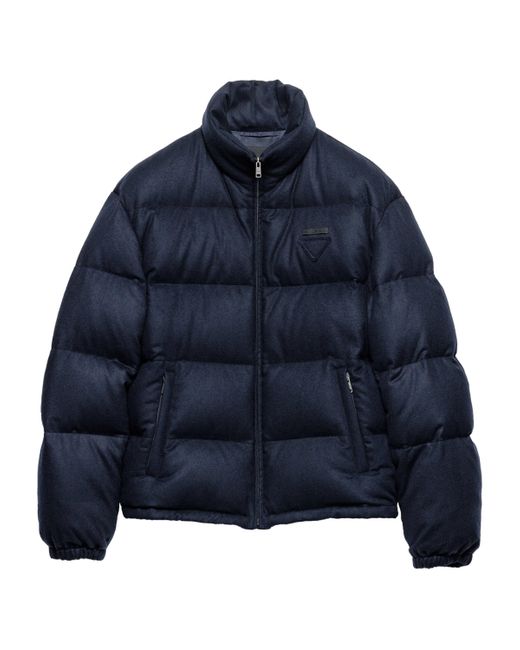 Prada Blue Cashmere Logo Puffer Jacket for men