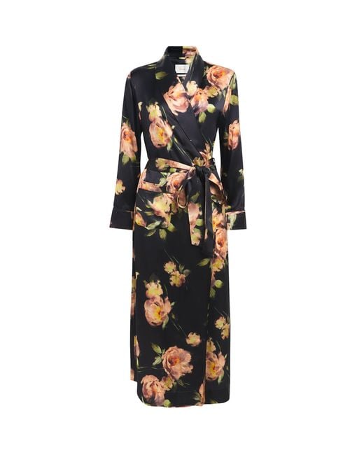 Harrods Black Silk Midnight Rose Night Robe