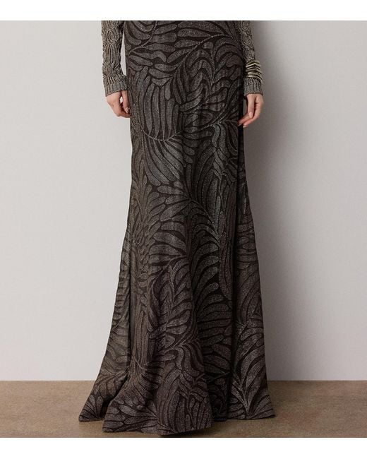 Ralph Lauren Brown Foiled Silk Chiffon Masina Maxi Skirt