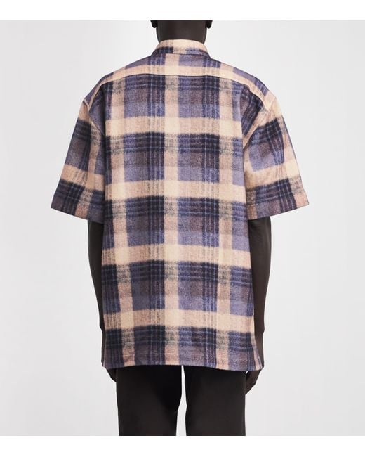 Dries Van Noten Blue Wool Check Short-Sleeve Shirt for men