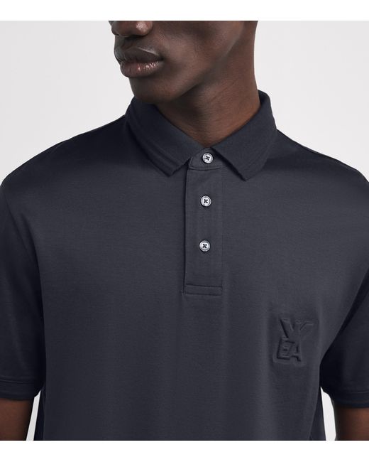 Emporio Armani Blue Embossed-Logo Polo Shirt for men