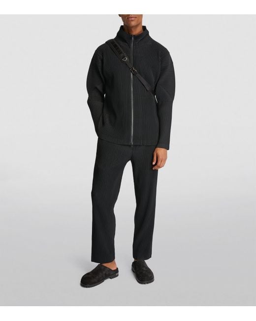 Homme Plissé Issey Miyake Black Pleated Zip-Up Cardigan for men
