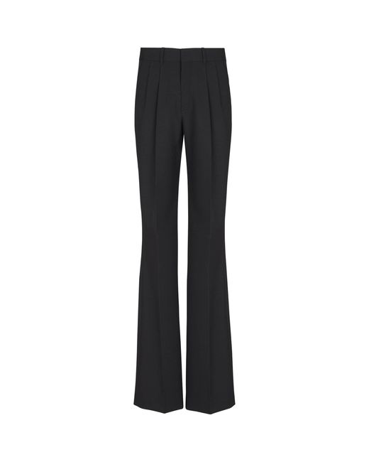 Balmain Black Virgin Wool Pleated Flared Trousers for men