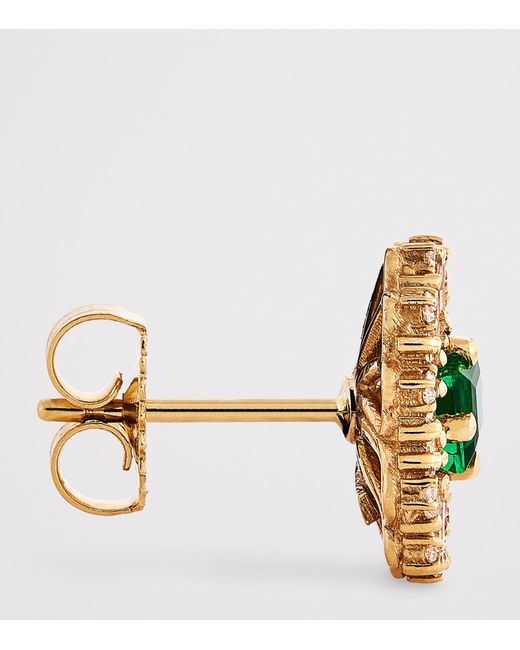 Suzanne Kalan Metallic Diamond And Emerald Flower Stud Earrings
