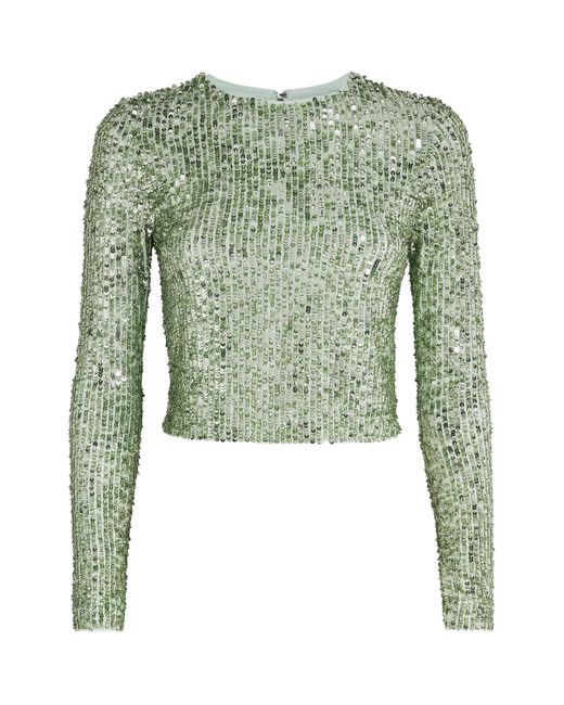 Alice + Olivia Green Sequined Delaina Crop Top