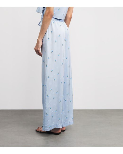 Claudie Pierlot Blue Satin Floral Wide-Leg Trousers